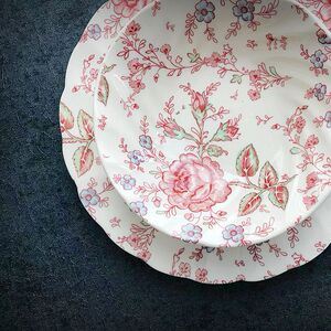 出口英国johnson bros浮雕手绘玫瑰早餐盘甜品盘碎花陶瓷谷物碗