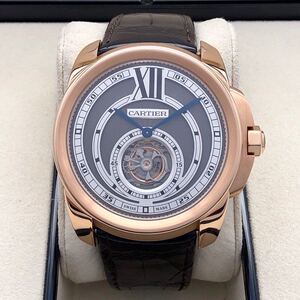 cartier卡地亚18玫瑰金陀飞轮手动机械腕表男手表
