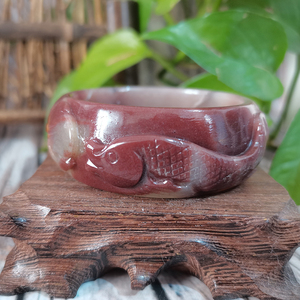 文渊阁佘太翠三彩玉雕花手镯内蒙产纯天然玉石女镯子原创设计