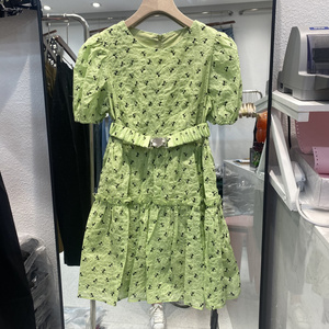 密斯倩q9195法式浪漫泡泡袖碎花连衣裙2022夏季新款收腰显瘦短裙