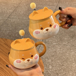 马克杯女可爱创意带盖勺办公室家用高颜值设计感咖啡牛奶陶瓷杯子