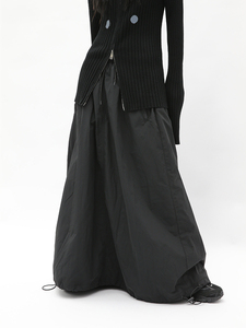 美伢FUZZYKON 超大裙摆 黑色可调节抽绳户外双层风衣裙 长款/短款