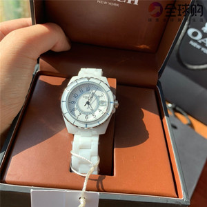 coach/蔻驰preston 时尚陶瓷石英日历女表 欧美简约陶瓷女士手表