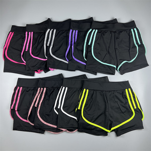 尾单侧面三道杠运动假两件短裤女 速干透气瑜伽健身跑步三分裤