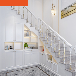 晗晴木业泰国橡胶木楼梯阁楼柜储物柜美国红橡不规则转角书柜