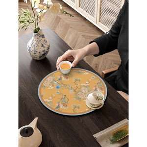 新中式禅意茶席茶台桌垫布圆形桌垫吸水中国风茶席垫子硅藻泥桌旗