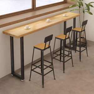 商用家用吧台桌现代简约商用铁艺实木高脚桌便利店尺寸可定制1213