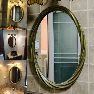 美式复古轻奢浴室镜椭圆壁挂装饰镜酒店卫生间台盆镜子欧式厕所镜