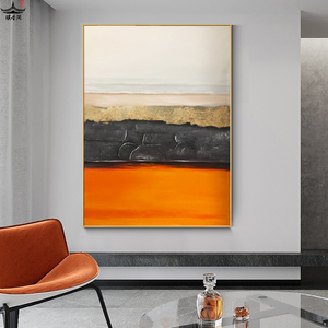 爱马仕橙色装饰画 进门玄关挂画样板房抽象轻奢手绘油画竖版定制