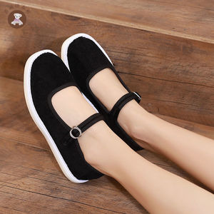 老北京平底搭扣手工女士布鞋方口搭袢妈妈鞋广场舞牛筋底老式单鞋