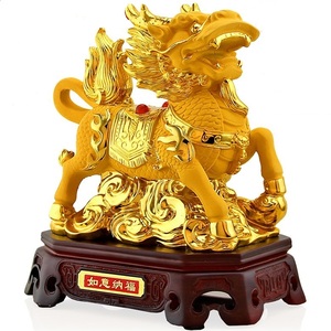 仿玉色麒麟摆件一对树脂风水镇宅辟邪招财化煞家里客厅办公室沙金