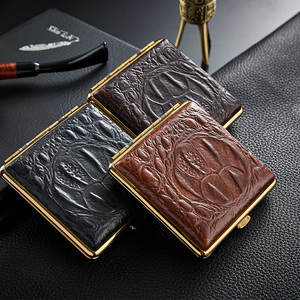 日本进口德国真皮20支装烟盒鳄纹不锈钢细支加长牛皮超薄便携男女