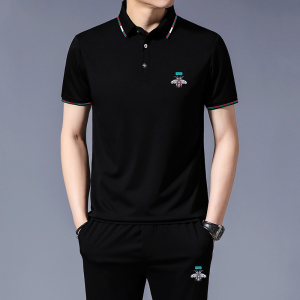 夏季奇 阿玛尼亚丝光棉短袖t恤男高端大牌休闲运动套装翻领两件套