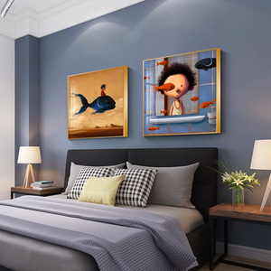 卧室床头装饰画儿童房挂画男孩女孩房间墙画北欧卡通童话人物壁画