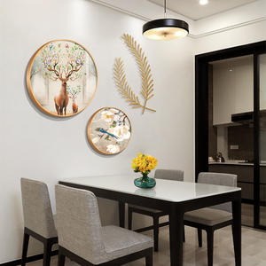 餐厅墙面装饰画现代简约饭厅挂画创意组合圆形墙画餐桌背景墙壁画