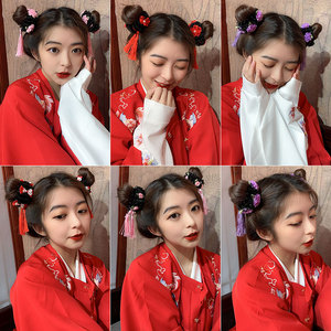 新年假发流苏发圈古风汉服丸子头发饰中国风过年少女喜庆拜年头饰