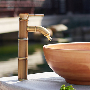 仿古户外水龙头防冻单冷庭院洗手盆大理石盆花园室外全铜竹节龙头