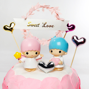 双子星生日蛋糕装饰摆件网红天使宝宝男孩女孩儿童派对甜品台布置