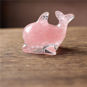 超萌天然水晶碎石粉晶海豚半宝石滴胶摆件居家办公桌面饰品礼物