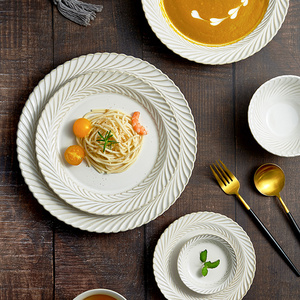 日式复古盘子菜盘家用高级感意大利面盘轻奢陶瓷汤盘鱼盘平盘碟子