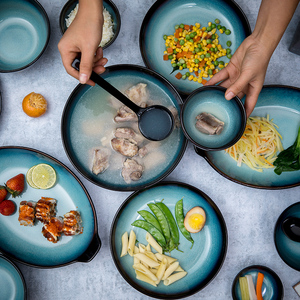 日式陶瓷吃饭的碗家用米饭碗创意大号好看的盘子餐具韩式碟子菜盘