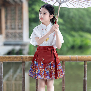 马面裙女童2024新款中国风古装大童唐装儿童汉服短款女孩夏季套装