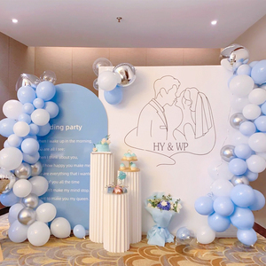 白色浅蓝色主题kt板气球链条求婚表白婚礼百天生日背景墙装饰布置