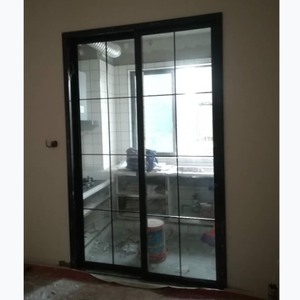双层钢化玻璃45窄边框合金门细边滑门，黑白色厨房铝钛合金推拉门