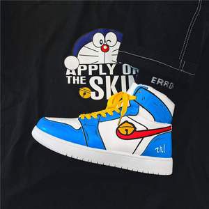 耐克凡圣动漫联名哆啦a梦空军一号aj男鞋中学生高帮板鞋加绒球鞋