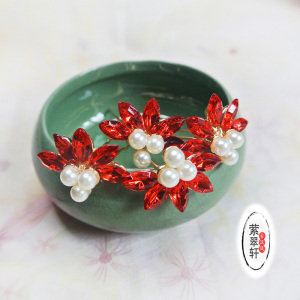 凤尾花红色珍珠花钿小花钗白凤九同款头饰发簪小u钗古典汉服发饰