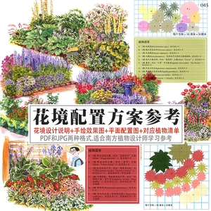 花坛花境花园设计南方花境植物搭配种植方案设计说明平面图效果图
