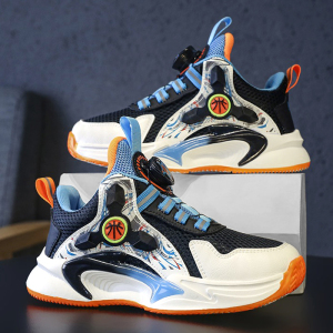 虎彪马壮男童鞋秋季儿童运动篮球鞋学生网面透气跑步旋转纽扣男孩