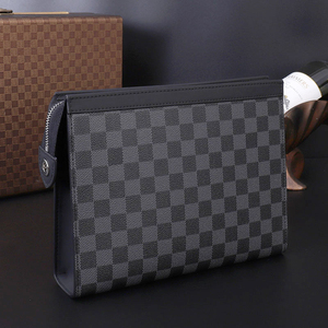 欧美奢侈质感黑格lv lc男士手拿信封包真皮休闲拉链大容量 手抓包