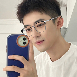 纯钛超轻半框方形斯文近视眼镜男款潮大脸镜框可配度数加散光镜片