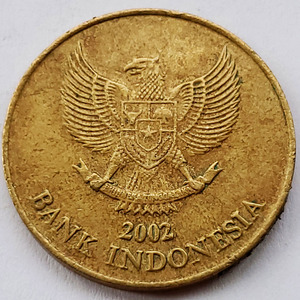 印度尼西亚2002年500卢比黄铜硬币 茉莉花 鹰 24mm收藏印尼老钱币