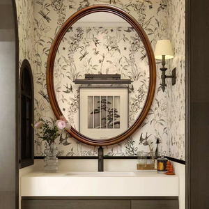 美式复古浴室镜壁挂轻奢卫生间卧室中古化妆镜子椭圆形挂墙装饰镜