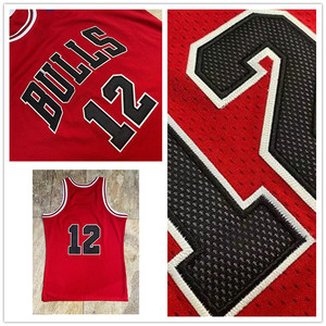 密绣版芝加哥公牛12号乔丹红色经典球衣复古背心全刺绣篮球服上衣