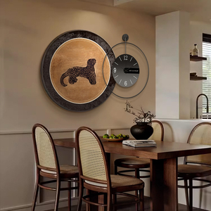 中古风餐厅装饰画带钟表法式复古圆形客厅挂画美式沙发背景墙壁画