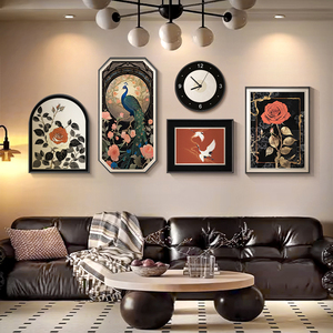 2024新款法式复古孔雀图客厅装饰画高级感花卉沙发背景墙仙鹤壁画