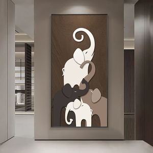 吉象如意玄关装饰画肌理感入户走廊尽头过道挂画轻奢大气客厅壁画