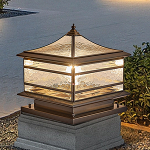 全铜欧式太阳能庭院户外防水新中式柱子灯围墙花园别墅大门柱头灯
