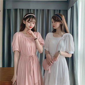 ins风法式温柔风长裙夏闺蜜套装裙子姐妹装仙气超仙森系带连衣裙