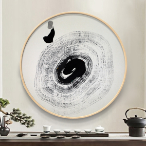 新中式茶室禅意装饰画玄关圆形佛像水墨画民宿走廊墙画办公室挂画