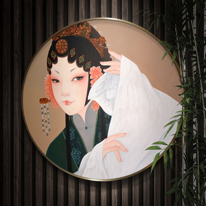 新中式戏曲剧院圆形挂画中国风火锅店饭店装饰画人物花旦玄关墙画