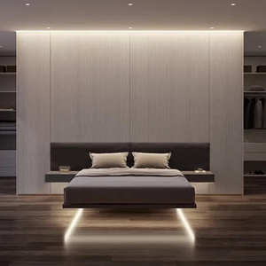 悬浮床极简带靠背悬浮床头柜/无床头侘寂风床带灯1.8/2米双人床架