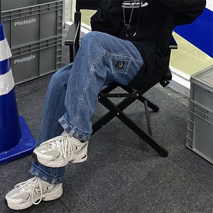 高腰裤子男女秋冬韩版复古显瘦老爹阔腿长裤宽松直筒两面穿牛仔裤