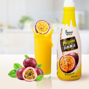 嘉天下1.25lx6瓶装百香果酸爽香甜果汁饮料大瓶家庭婚庆酒宴聚会