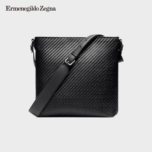 ermenegildo zegna杰尼亚pelle tessuta 男士黑色斜挎包