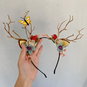 圣诞节鹿角树枝发箍发卡头饰女可爱森系超仙小鹿发饰头箍装扮饰品