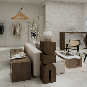 中岛展示台落地式流水台聚美店装赤贫女装服装店高低展台陈列复古